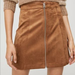 Aritzia brown suede zip up mini a line skirt